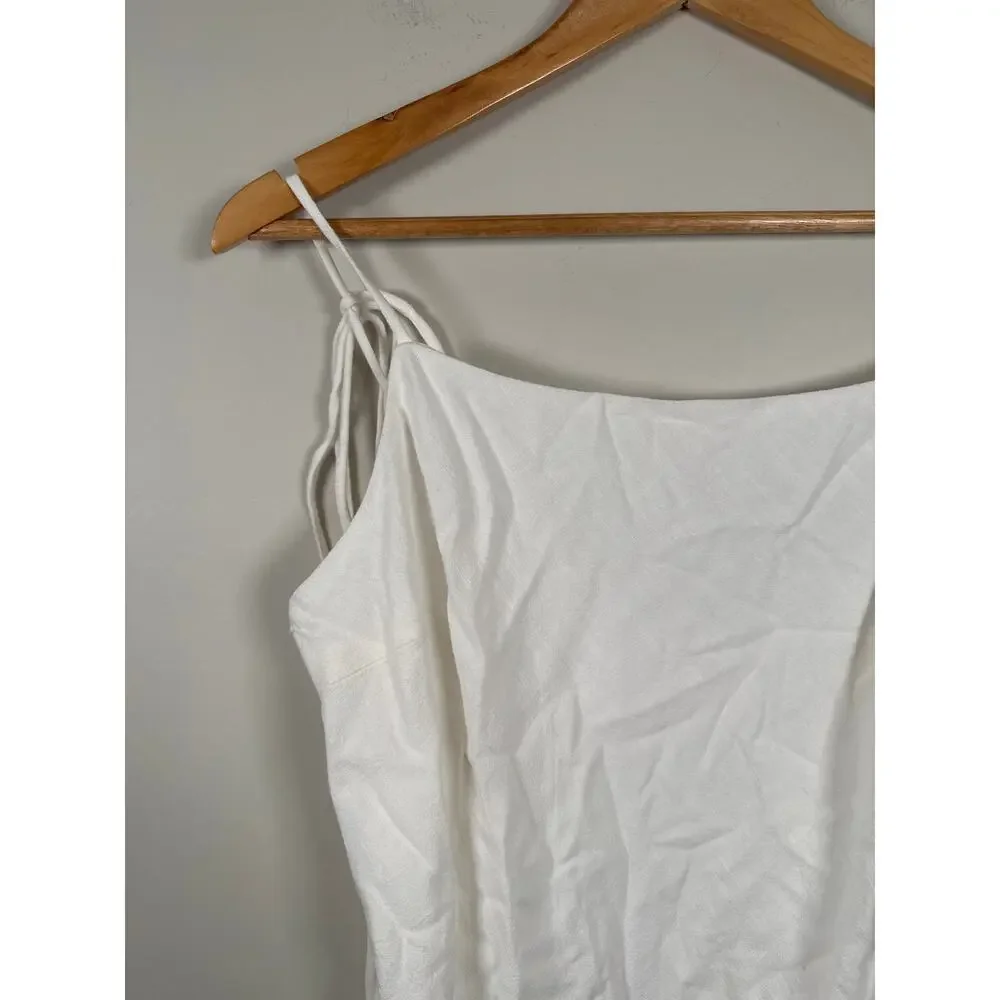 Petal & Pup New Sawyer Mini Dress White Size Large Tie Strap Linen Blend Lined